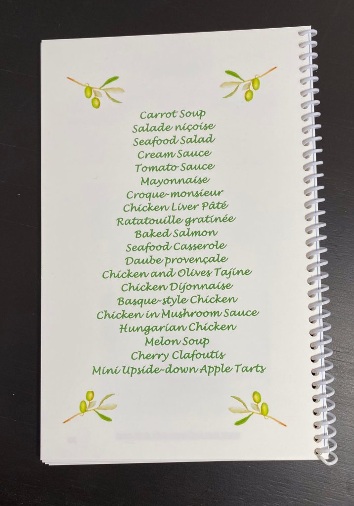 Contents page of Marion's Little Cookbook